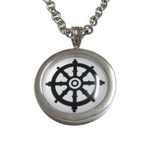 Bordered Buddhist Wheel of Dharma Design Pendant U